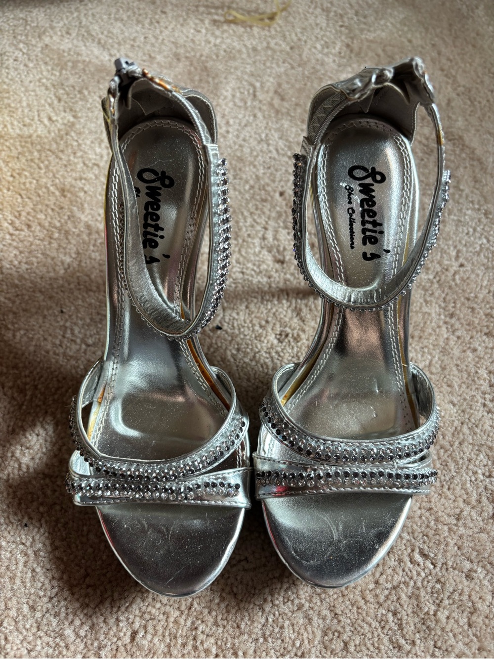 Silver Rhinestone Strappy Heels